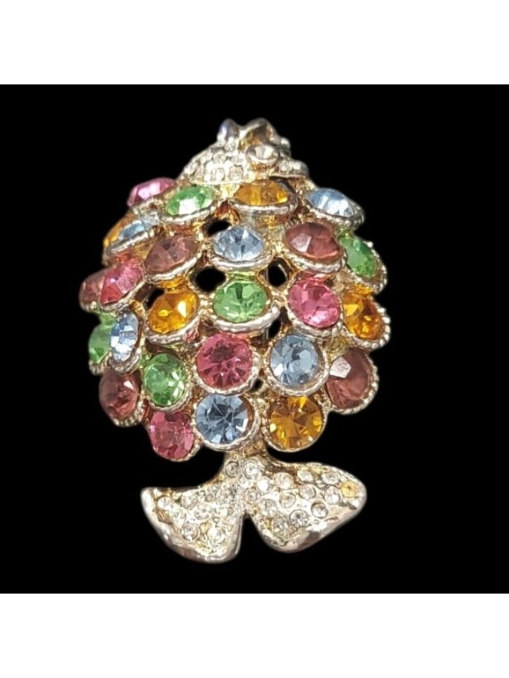 Puffer Fish Rhinestone Brooch Pin Silver Tone Multicolor Crystal Statement Beach - Picture 6 of 8